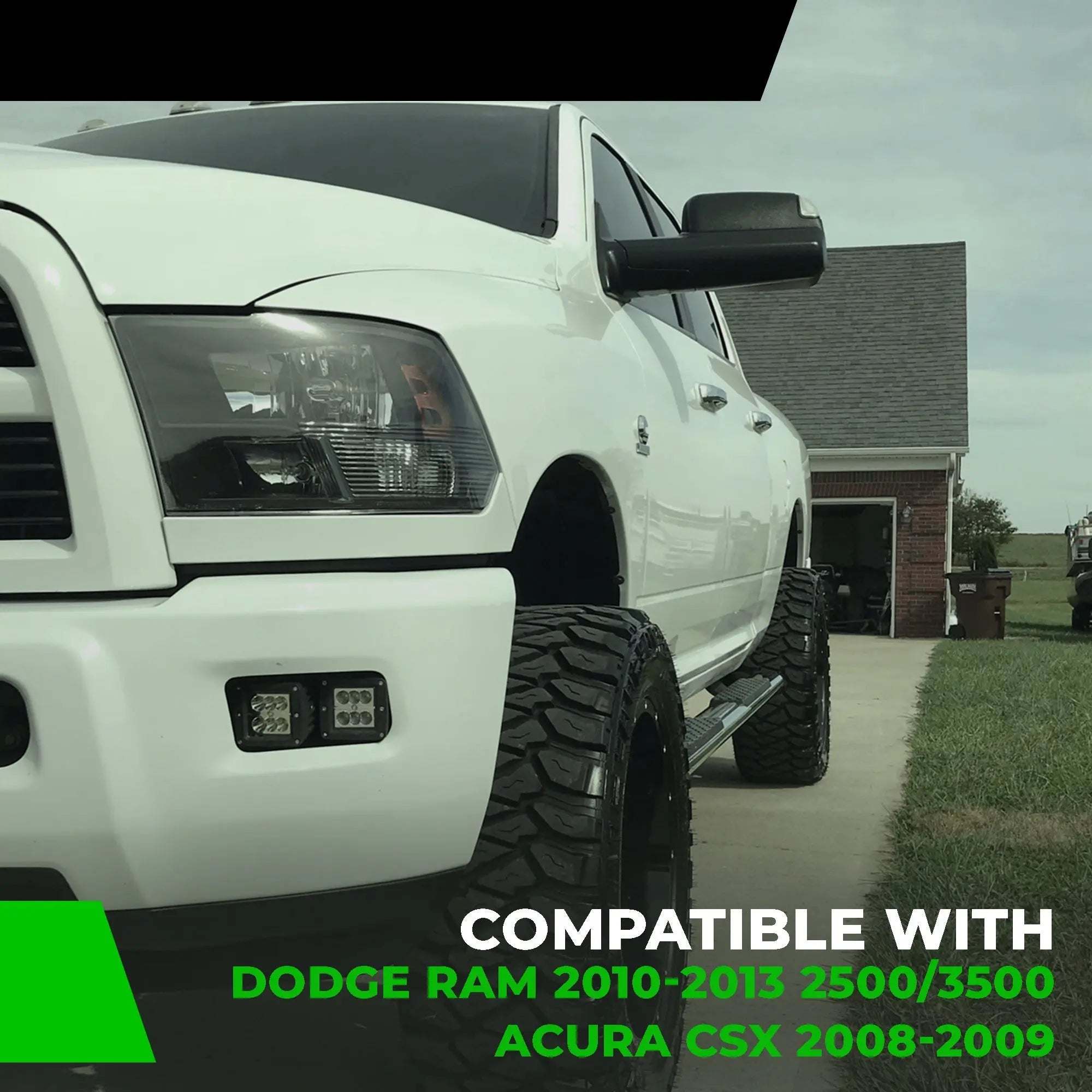 2008-2009 Dodge Ram 2500 high clearance adjustable control arms installed on lifted truck for improved handling and tire clearance
