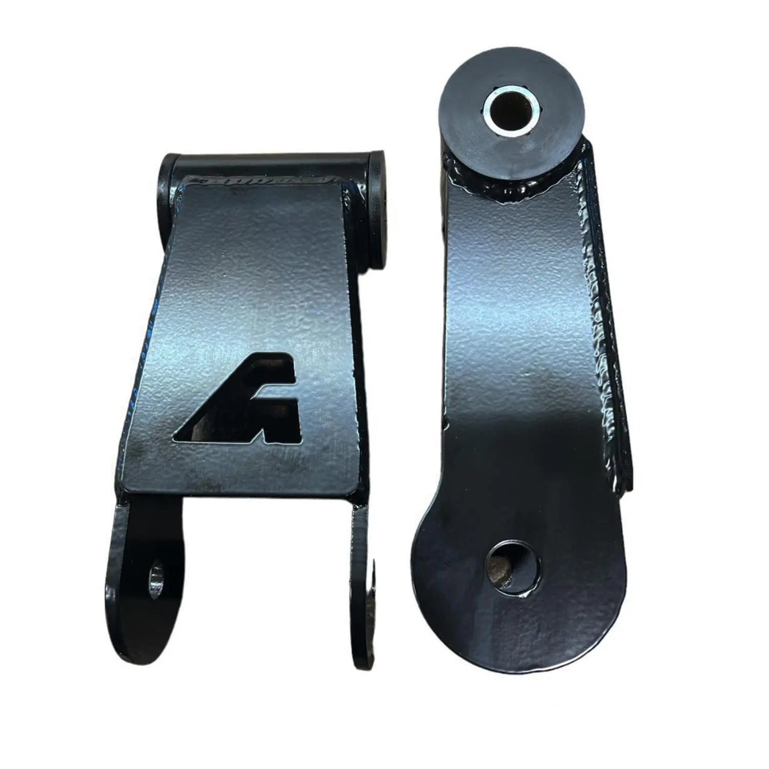 2003-2013 Dodge Ram 2500/3500 rear lift shackles in black steel with polyurethane bushings